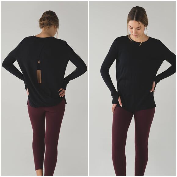Lululemon Bring It Backbend Sweater Black Size 6 Open Back Tencel Bamboo - Picture 1 of 7